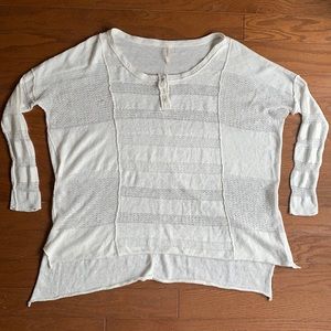 Free People Oversized White Open Knit Linen Blend Boho Relaxed Top Size XS